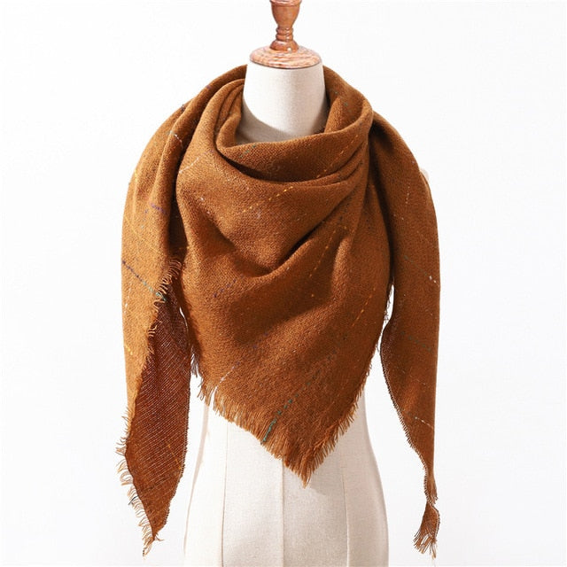 New Spring Triangle Women's Scarf Plaid Warm Cashmere Scarves Female Shawls Pashmina Lady Bandana Wraps Blanket Hijabs