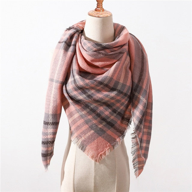 New Spring Triangle Women's Scarf Plaid Warm Cashmere Scarves Female Shawls Pashmina Lady Bandana Wraps Blanket Hijabs