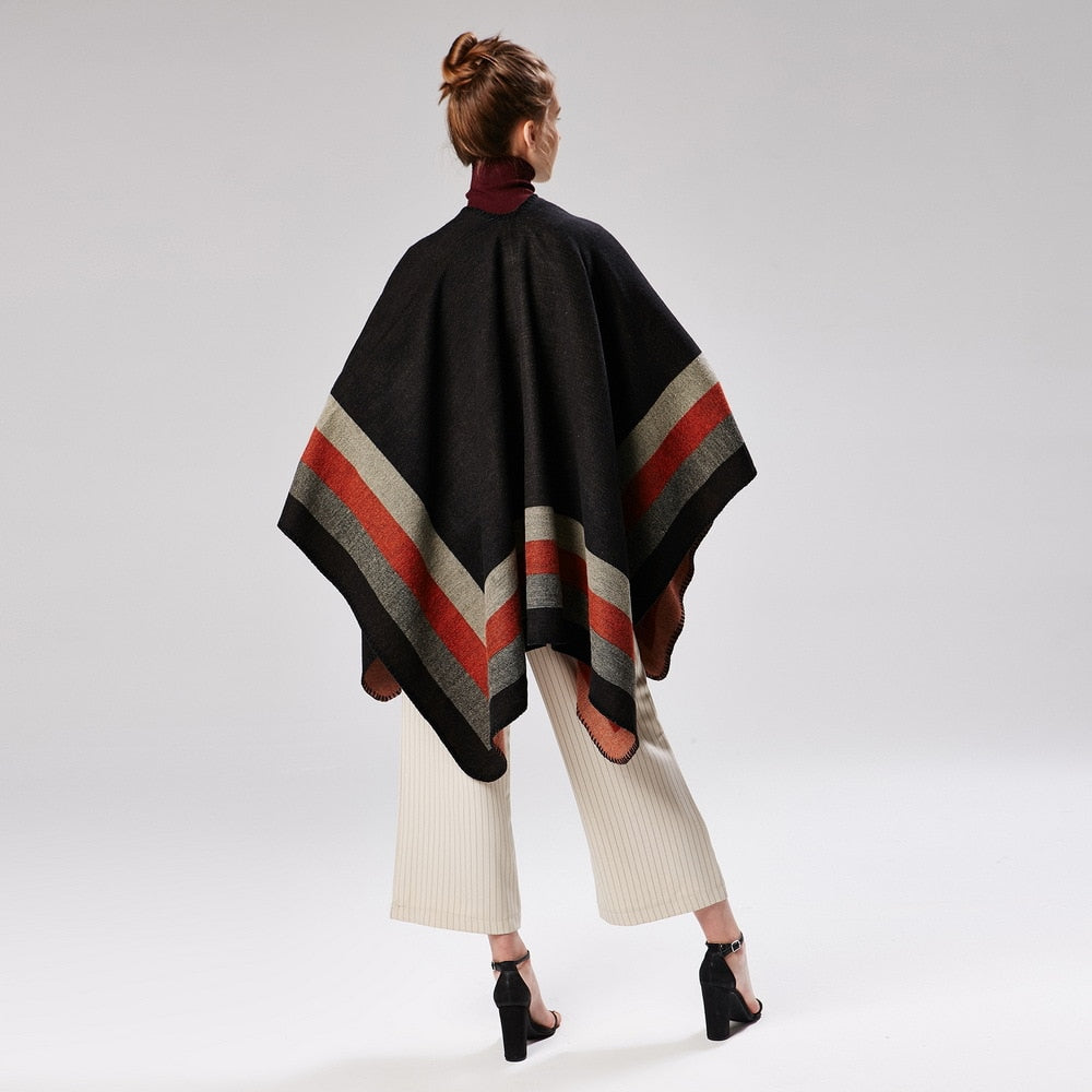 New fashion women winter warmer shawl ladies large stripe wraps poncho capes