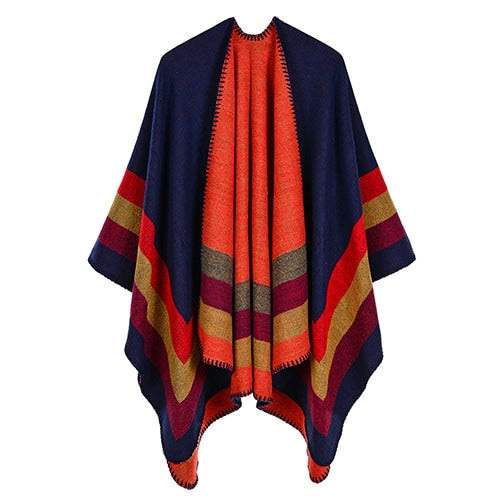 New fashion women winter warmer shawl ladies large stripe wraps poncho capes