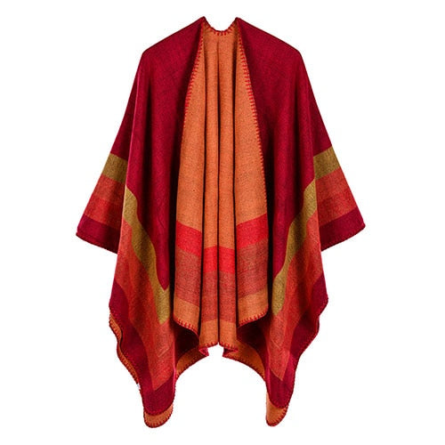 New fashion women winter warmer shawl ladies large stripe wraps poncho capes