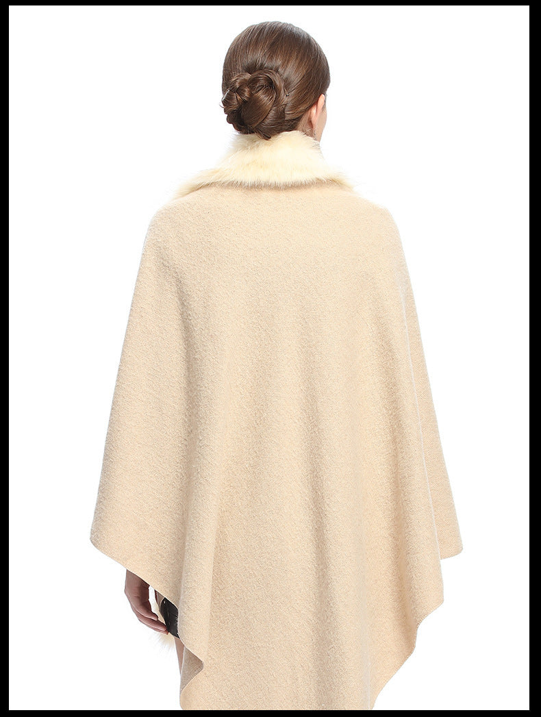 SC67 Womens Fake Fur Collar Back Long Poncho Cape Cardigan Bridal Wedding Dress Shawl Cape 2018 Winter Lady Wool Vest Fur Coat