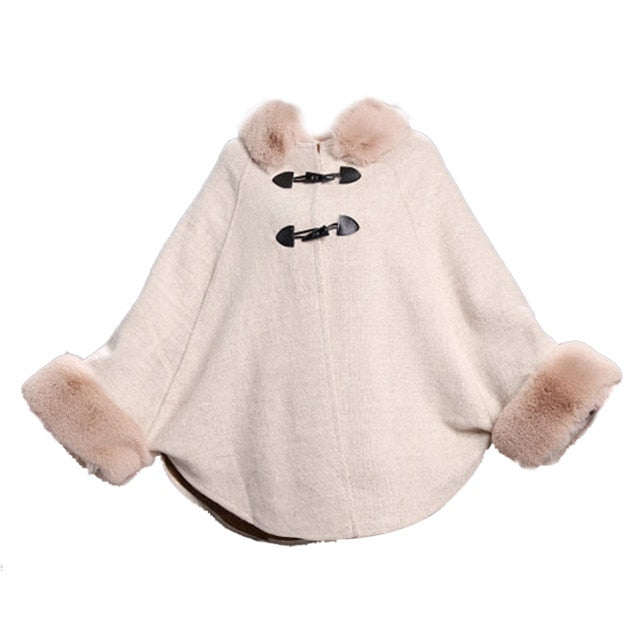Women Faux Rabbit Fur Collar Cardigan Winter Warm Thick Long Batwing Sleeves Poncho Plus Size Ladies Hairy Coat