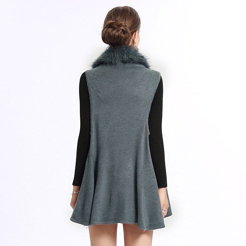 Female Faux Fur Christmas Coat Open Stitch Sleeveless Knitted Cardigans Winter Warm Thick Women Fur Neck Vest Coat