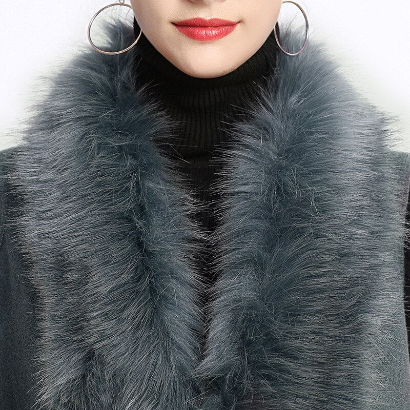 Female Faux Fur Christmas Coat Open Stitch Sleeveless Knitted Cardigans Winter Warm Thick Women Fur Neck Vest Coat