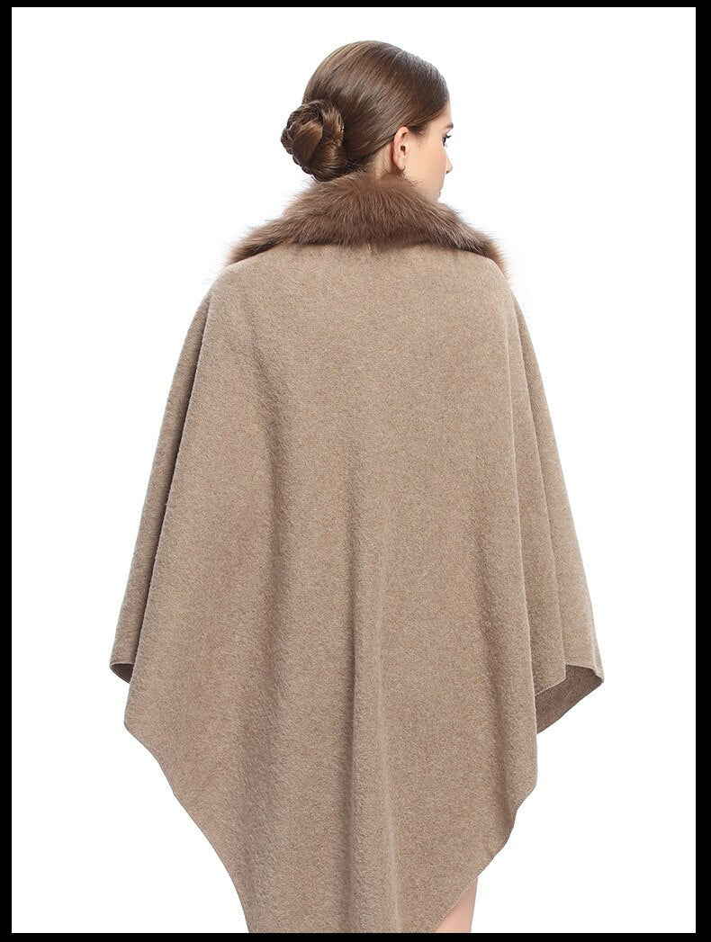 SC67 Womens Fake Fur Collar Back Long Poncho Cape Cardigan Bridal Wedding Dress Shawl Cape 2018 Winter Lady Wool Vest Fur Coat