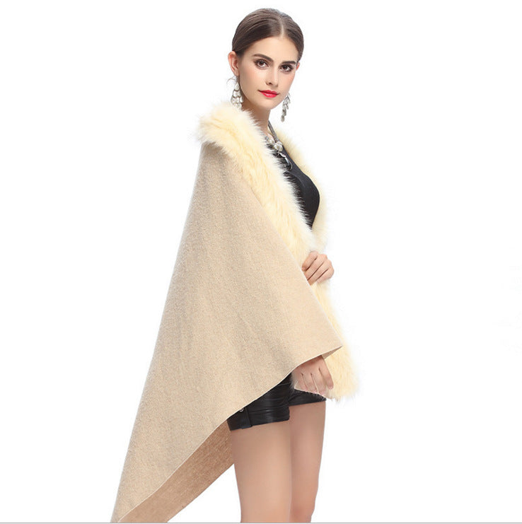 SC67 Womens Fake Fur Collar Back Long Poncho Cape Cardigan Bridal Wedding Dress Shawl Cape 2018 Winter Lady Wool Vest Fur Coat
