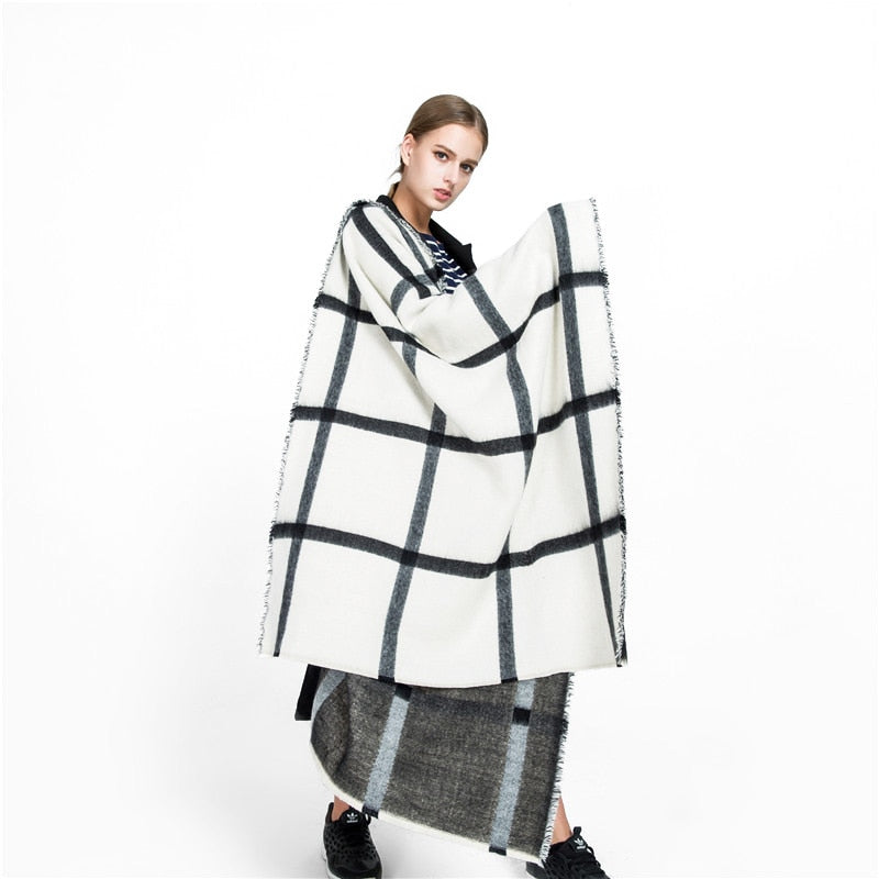 New black white tartan plaid cashmere scarves women winter thick warm blanket scarf lady brand shawl wraps super large