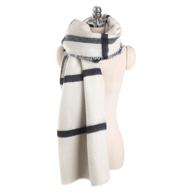 New black white tartan plaid cashmere scarves women winter thick warm blanket scarf lady brand shawl wraps super large