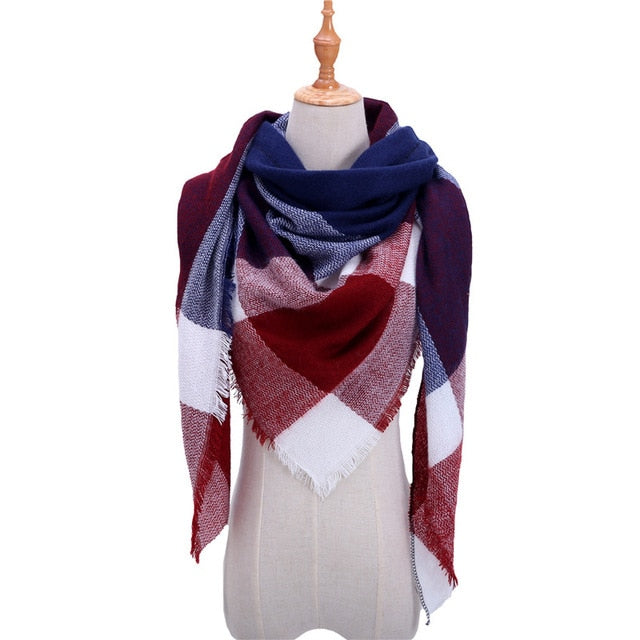 New Women's Winter Triangle Scarf Plaid Warm Cashmere Scarves Female Shawls Pashmina Lady Bandana Wraps Blanket Bandana