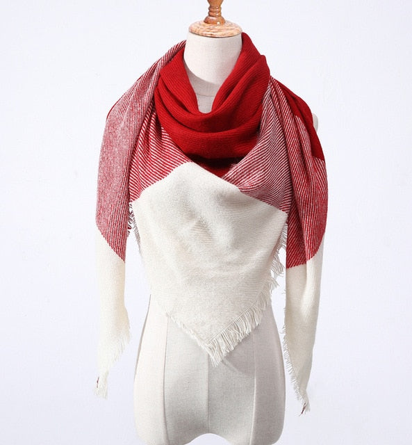 New Women's Winter Triangle Scarf Plaid Warm Cashmere Scarves Female Shawls Pashmina Lady Bandana Wraps Blanket Bandana