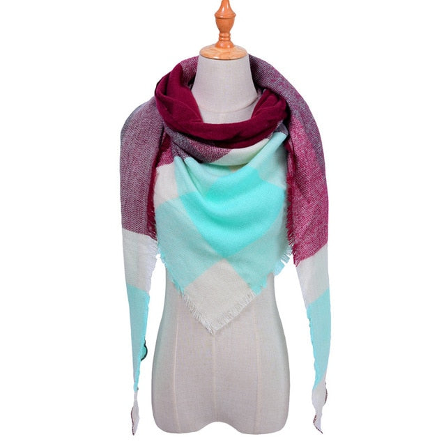 New Women's Winter Triangle Scarf Plaid Warm Cashmere Scarves Female Shawls Pashmina Lady Bandana Wraps Blanket Bandana
