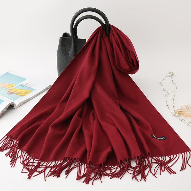 winter scarf solid thick women cashmere scarves neck head warm hijabs pashmina lady shawls and wraps bandana Tassel
