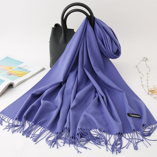 winter scarf solid thick women cashmere scarves neck head warm hijabs pashmina lady shawls and wraps bandana Tassel