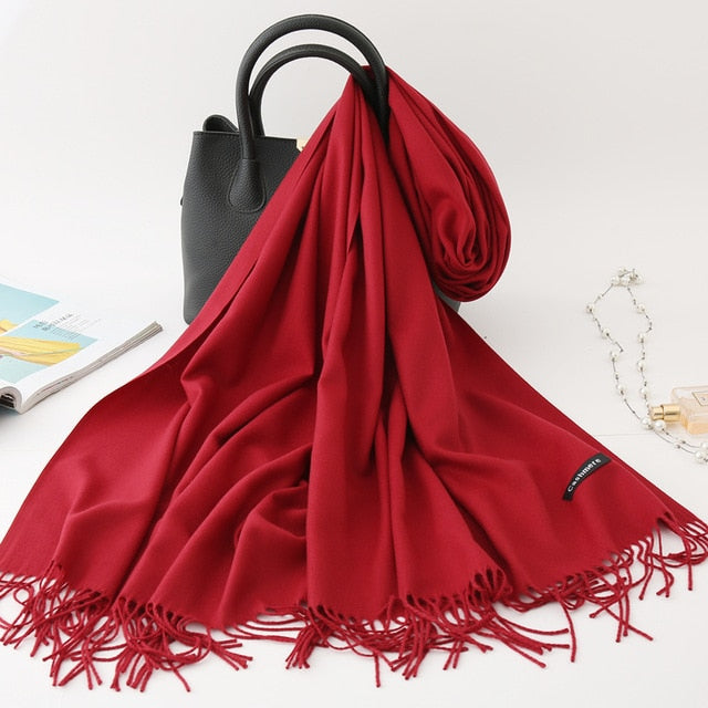 winter scarf solid thick women cashmere scarves neck head warm hijabs pashmina lady shawls and wraps bandana Tassel