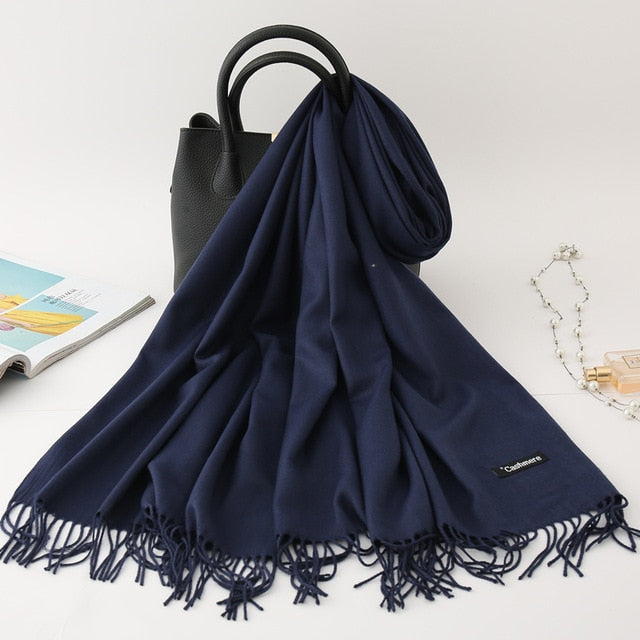 winter scarf solid thick women cashmere scarves neck head warm hijabs pashmina lady shawls and wraps bandana Tassel