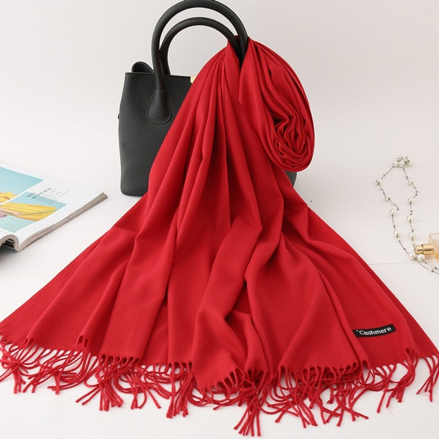 winter scarf solid thick women cashmere scarves neck head warm hijabs pashmina lady shawls and wraps bandana Tassel