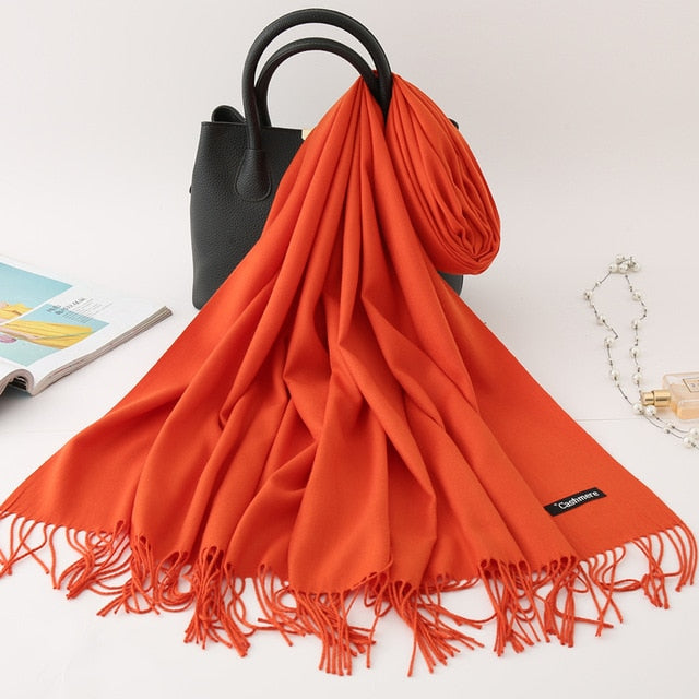 winter scarf solid thick women cashmere scarves neck head warm hijabs pashmina lady shawls and wraps bandana Tassel