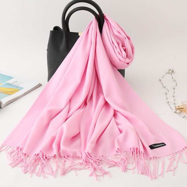 winter scarf solid thick women cashmere scarves neck head warm hijabs pashmina lady shawls and wraps bandana Tassel