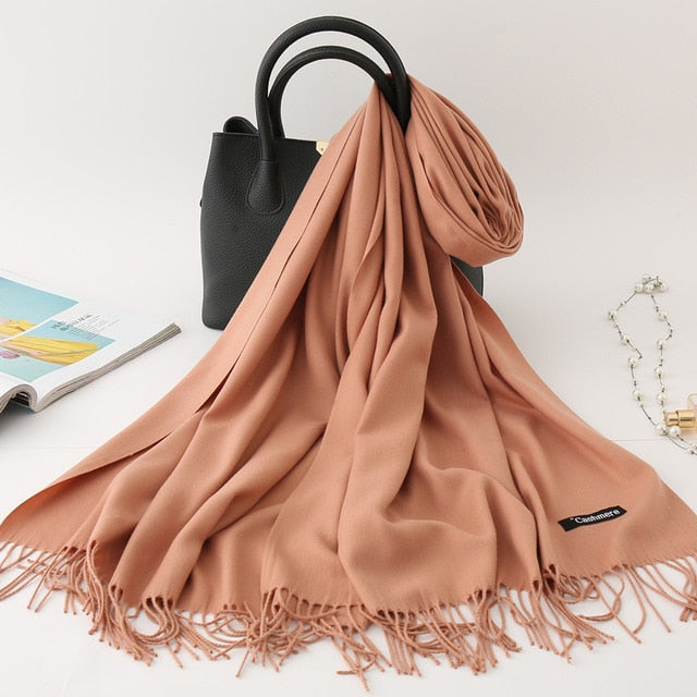 winter scarf solid thick women cashmere scarves neck head warm hijabs pashmina lady shawls and wraps bandana Tassel