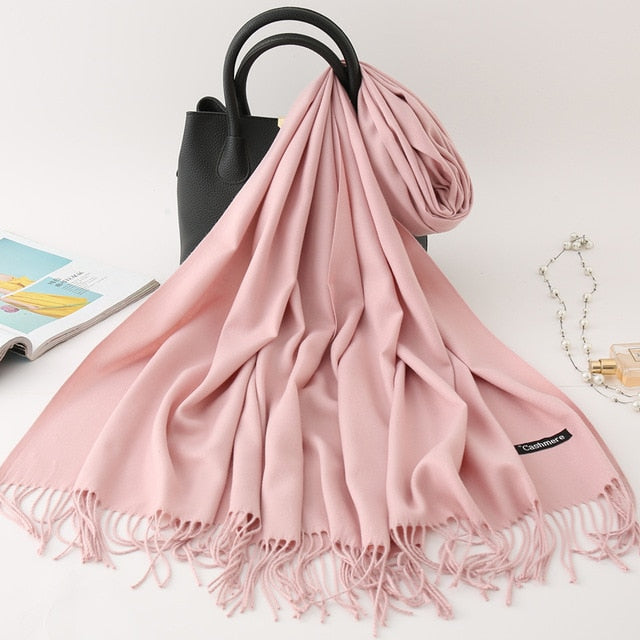 winter scarf solid thick women cashmere scarves neck head warm hijabs pashmina lady shawls and wraps bandana Tassel