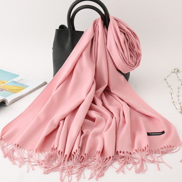 winter scarf solid thick women cashmere scarves neck head warm hijabs pashmina lady shawls and wraps bandana Tassel