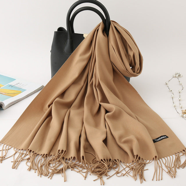 winter scarf solid thick women cashmere scarves neck head warm hijabs pashmina lady shawls and wraps bandana Tassel