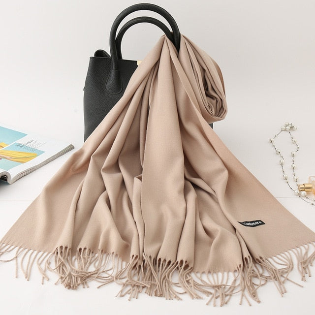 winter scarf solid thick women cashmere scarves neck head warm hijabs pashmina lady shawls and wraps bandana Tassel