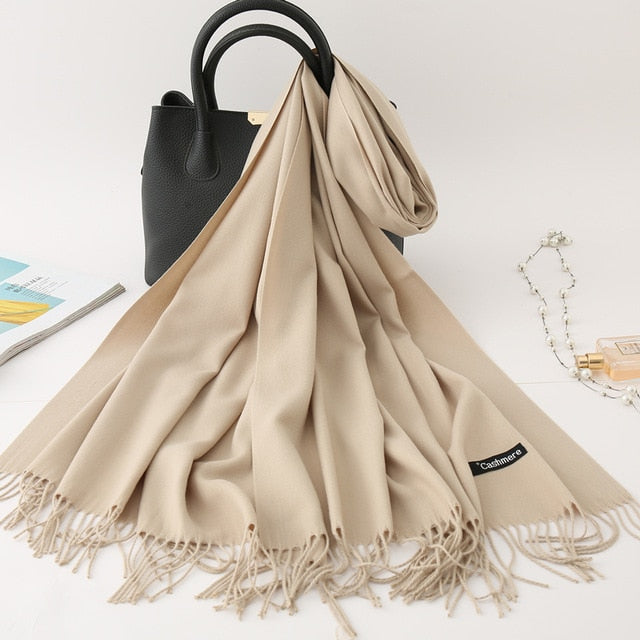 winter scarf solid thick women cashmere scarves neck head warm hijabs pashmina lady shawls and wraps bandana Tassel