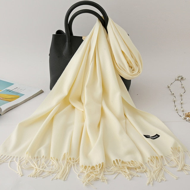 winter scarf solid thick women cashmere scarves neck head warm hijabs pashmina lady shawls and wraps bandana Tassel