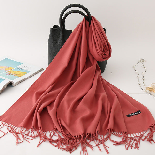 winter scarf solid thick women cashmere scarves neck head warm hijabs pashmina lady shawls and wraps bandana Tassel
