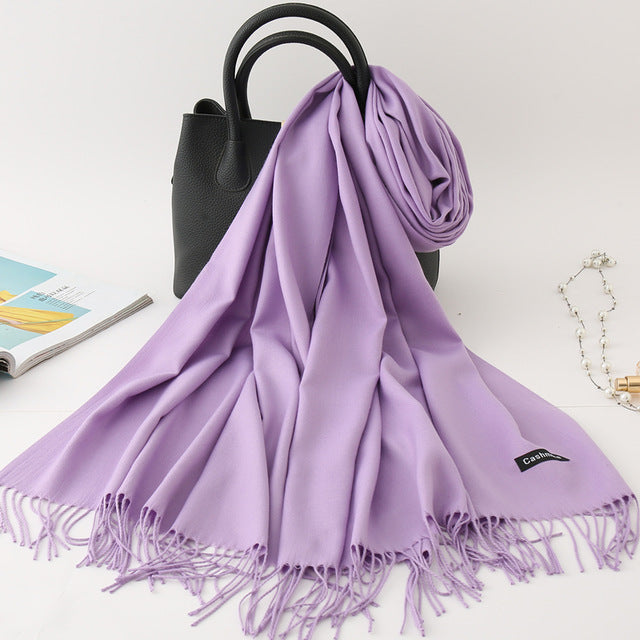 winter scarf solid thick women cashmere scarves neck head warm hijabs pashmina lady shawls and wraps bandana Tassel