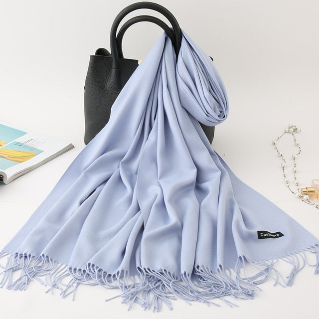 winter scarf solid thick women cashmere scarves neck head warm hijabs pashmina lady shawls and wraps bandana Tassel