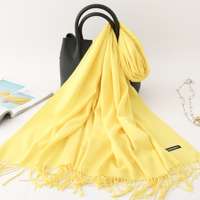 winter scarf solid thick women cashmere scarves neck head warm hijabs pashmina lady shawls and wraps bandana Tassel