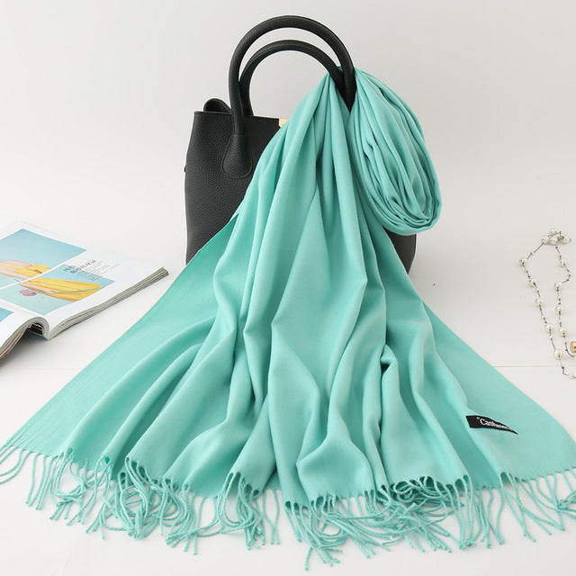 winter scarf solid thick women cashmere scarves neck head warm hijabs pashmina lady shawls and wraps bandana Tassel