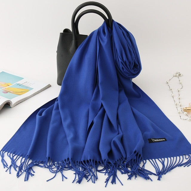 winter scarf solid thick women cashmere scarves neck head warm hijabs pashmina lady shawls and wraps bandana Tassel