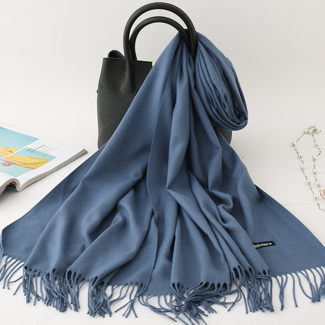 winter scarf solid thick women cashmere scarves neck head warm hijabs pashmina lady shawls and wraps bandana Tassel