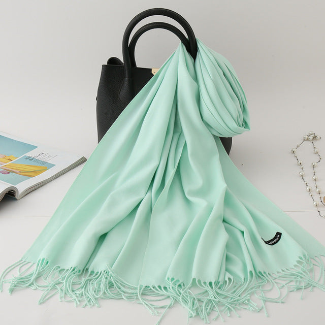 winter scarf solid thick women cashmere scarves neck head warm hijabs pashmina lady shawls and wraps bandana Tassel