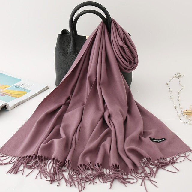 winter scarf solid thick women cashmere scarves neck head warm hijabs pashmina lady shawls and wraps bandana Tassel