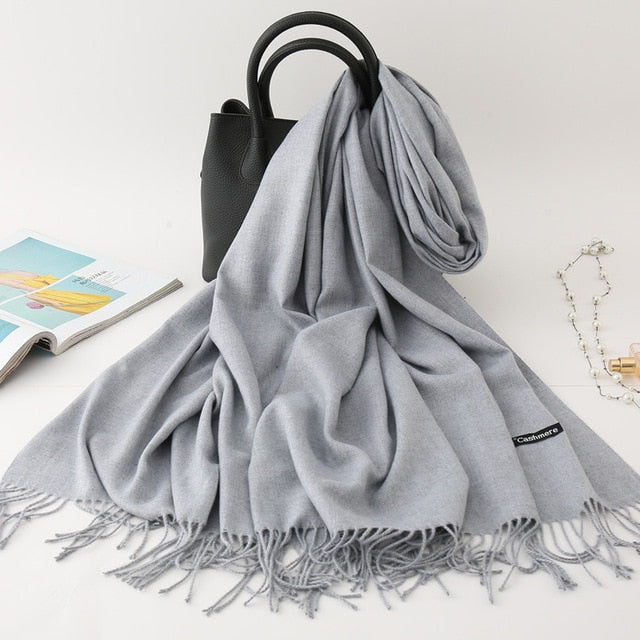 winter scarf solid thick women cashmere scarves neck head warm hijabs pashmina lady shawls and wraps bandana Tassel