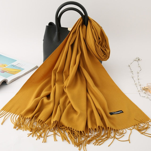 winter scarf solid thick women cashmere scarves neck head warm hijabs pashmina lady shawls and wraps bandana Tassel