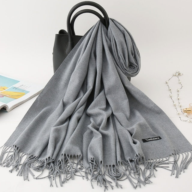 winter scarf solid thick women cashmere scarves neck head warm hijabs pashmina lady shawls and wraps bandana Tassel