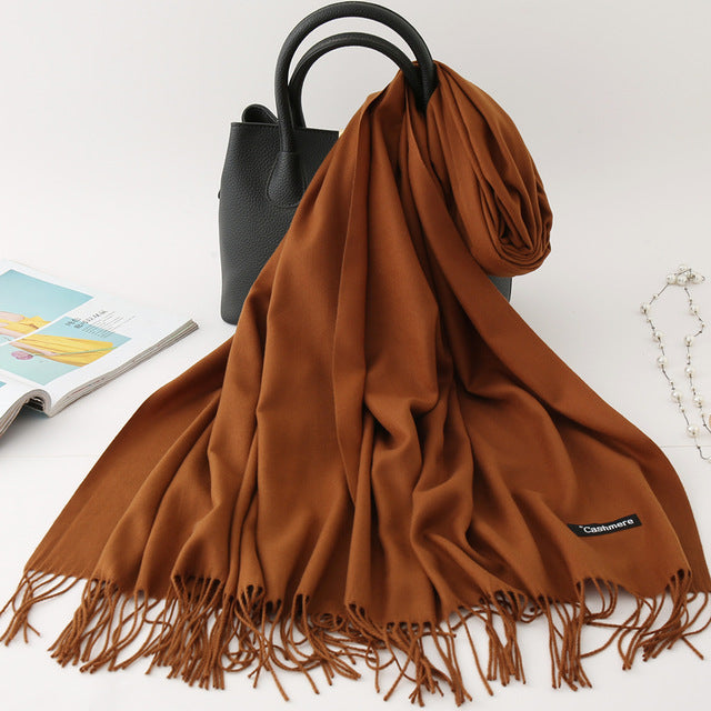 winter scarf solid thick women cashmere scarves neck head warm hijabs pashmina lady shawls and wraps bandana Tassel