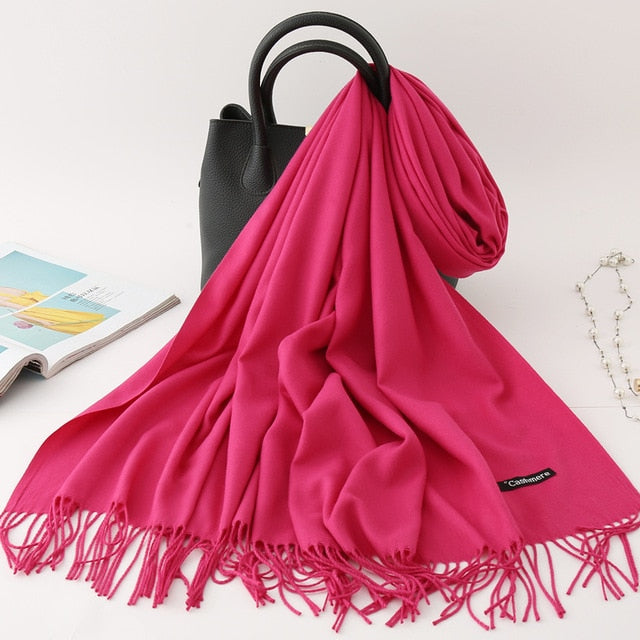 winter scarf solid thick women cashmere scarves neck head warm hijabs pashmina lady shawls and wraps bandana Tassel