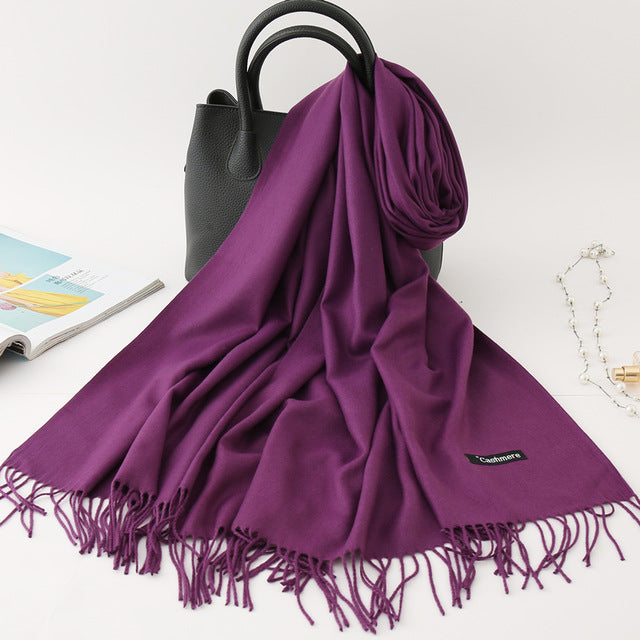 winter scarf solid thick women cashmere scarves neck head warm hijabs pashmina lady shawls and wraps bandana Tassel
