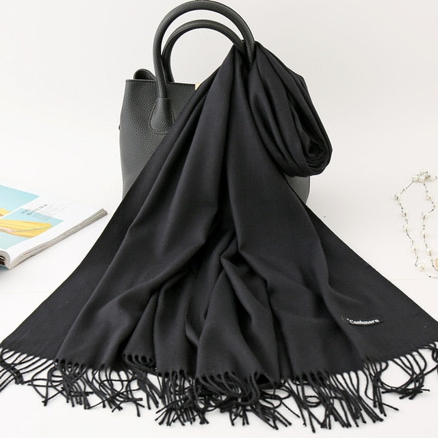winter scarf solid thick women cashmere scarves neck head warm hijabs pashmina lady shawls and wraps bandana Tassel