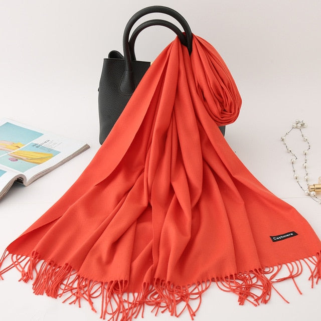 winter scarf solid thick women cashmere scarves neck head warm hijabs pashmina lady shawls and wraps bandana Tassel