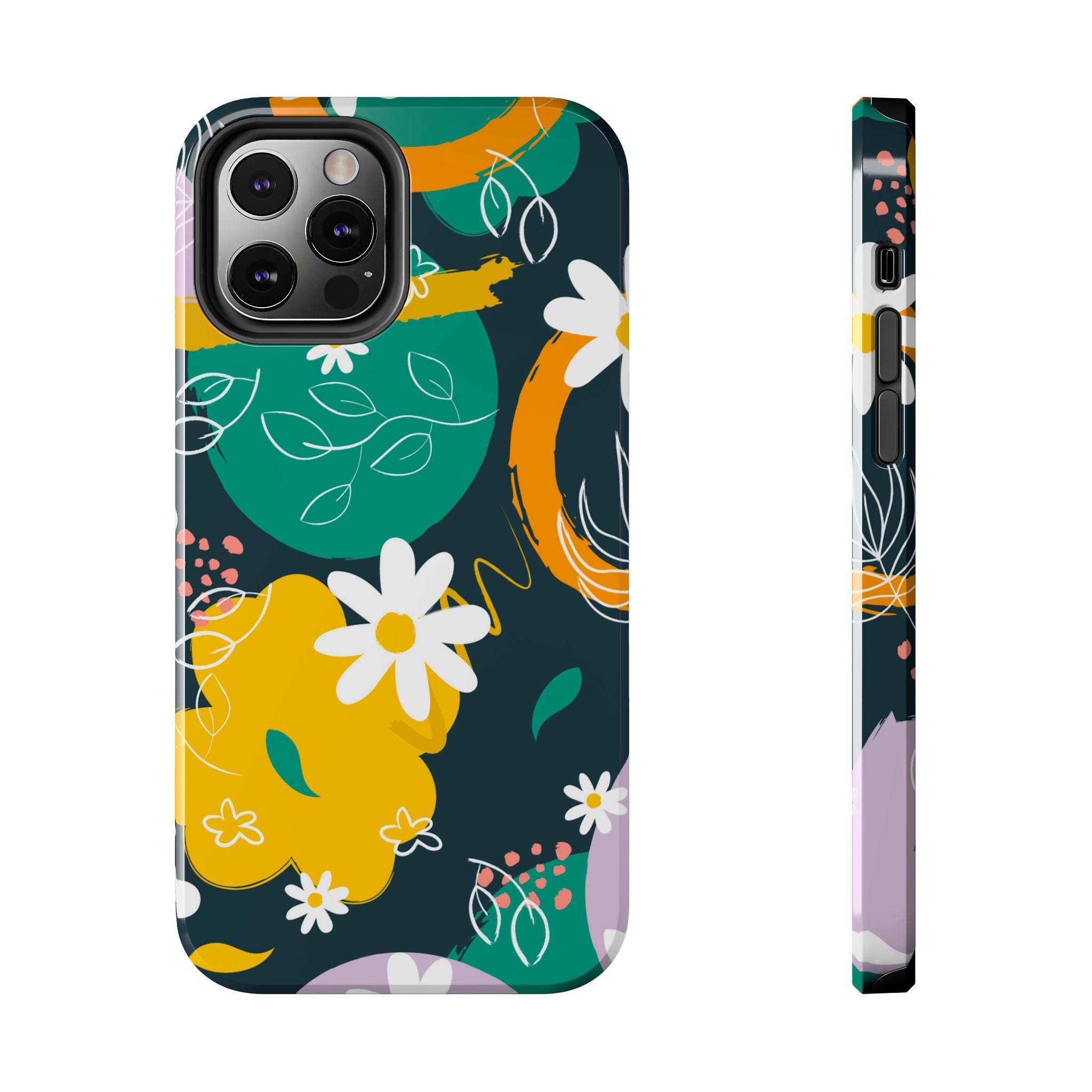 Floral Abstract Tough Phone Case — Colorful Daisies & Brushstroke Design