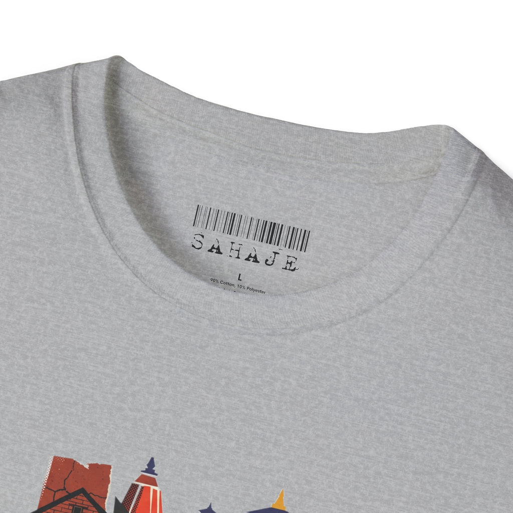 Cityscape Art Tee — Abstract Urban Alley Illustration T-Shirt