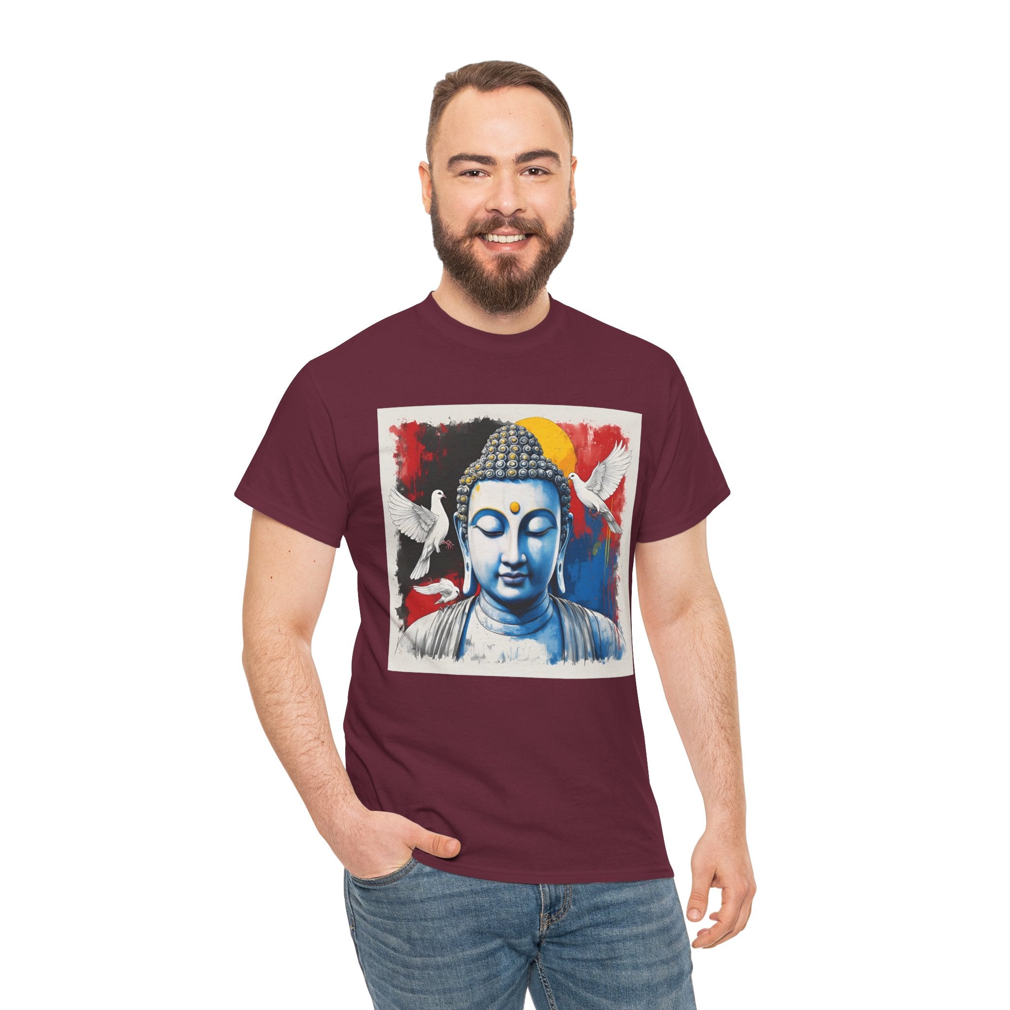 Buddha Peace Tee — Colorful Buddha & Doves Graphic T-Shirt